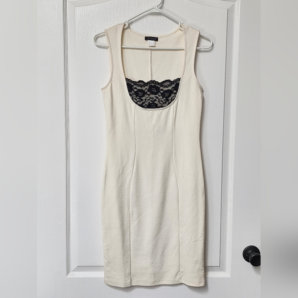 VENUS Cream Dress with Black Accents